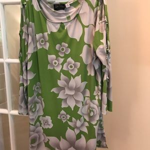Bob Mackie Lime Green Gray Womens Top Cut out Sleeves Size M Vintage.